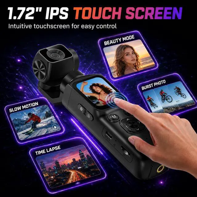 Alt view image 5 of 7 - 4K Vlogging Camera 330°Rotating Lens Digital Pocket Cameras for YouTube | Face Tracking Vlog Camera, Fast Autofocus 75MP Portable Video Camera with WiFi Webcam 1.72Touch Screen for TikTok