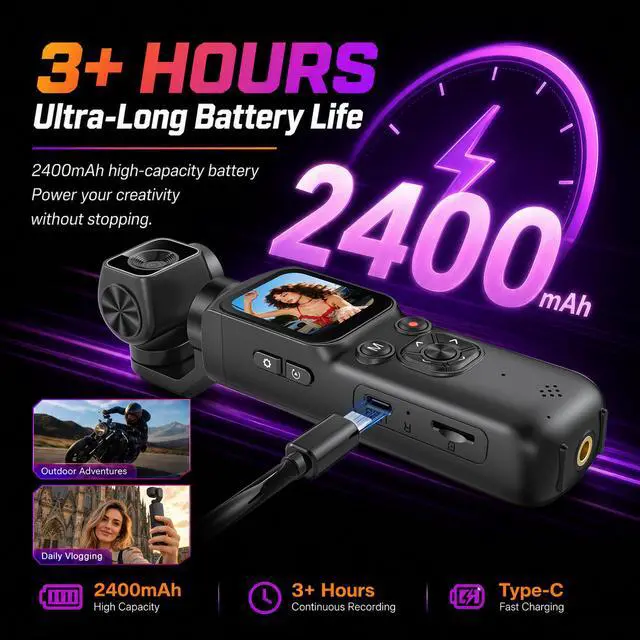 Alt view image 7 of 7 - 4K Vlogging Camera 330°Rotating Lens Digital Pocket Cameras for YouTube | Face Tracking Vlog Camera, Fast Autofocus 75MP Portable Video Camera with WiFi Webcam 1.72Touch Screen for TikTok