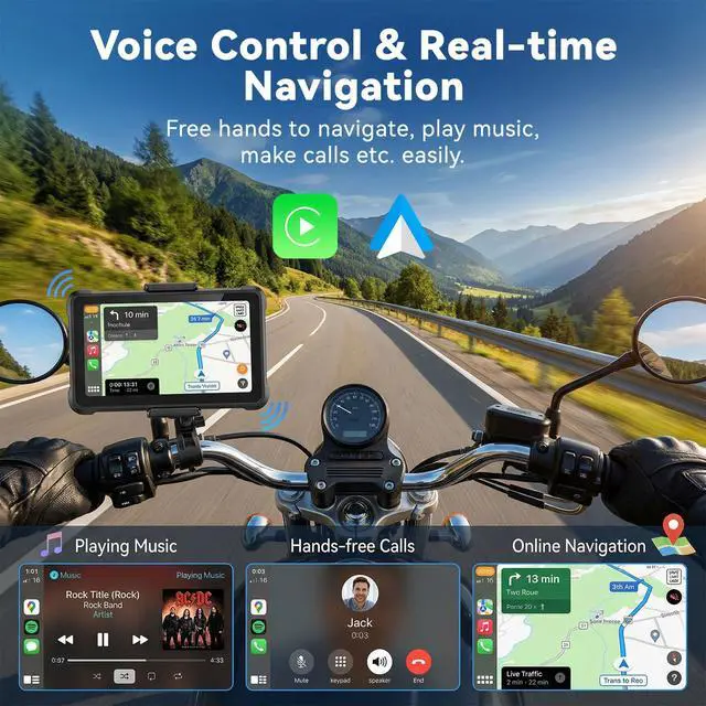 Alt view image 3 of 7 - Motorcycle CarPlay Screen with HD 1080P Dual Dash Cam Wireless CarPlay Android Auto Screen for Motorcycle TPMS Pantalla para Moto 5 IP67 Waterproof Touchscreen, Bluetooth, GPS, Voice Control
