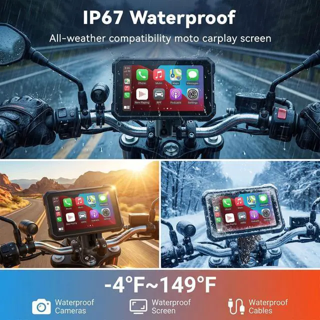 Alt view image 7 of 7 - Motorcycle CarPlay Screen with HD 1080P Dual Dash Cam Wireless CarPlay Android Auto Screen for Motorcycle TPMS Pantalla para Moto 5 IP67 Waterproof Touchscreen, Bluetooth, GPS, Voice Control