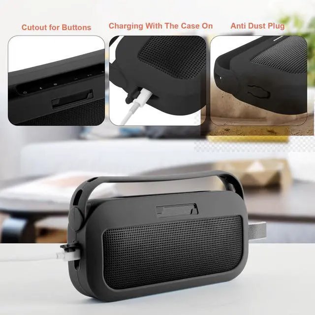 Alt view image 2 of 7 - Silicone Case Cover for Bose SoundLink Flex 2nd Gen Portable Speaker with Handle Anti-dust Plug Travel Carrying Pouch for Bose SoundLink 2(Black)