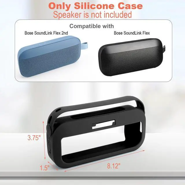 Alt view image 6 of 7 - Silicone Case Cover for Bose SoundLink Flex 2nd Gen Portable Speaker with Handle Anti-dust Plug Travel Carrying Pouch for Bose SoundLink 2(Black)