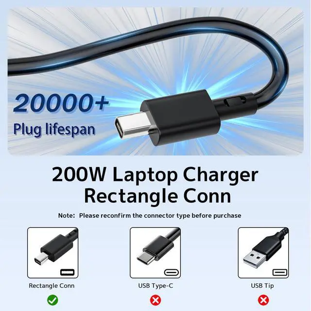 Alt view image 2 of 7 - 200W ADP-200JB K Charger Compatible with ASUS Laptop ROG Zephyrus G16 G14 | Adapter 2025 GU603 GU605 GA402 GA403 Flow Z13 GZ302 TUF A14 FA401 ProArt P16 PX13 20V 10A Power Supply Cord | Rectangle Conn