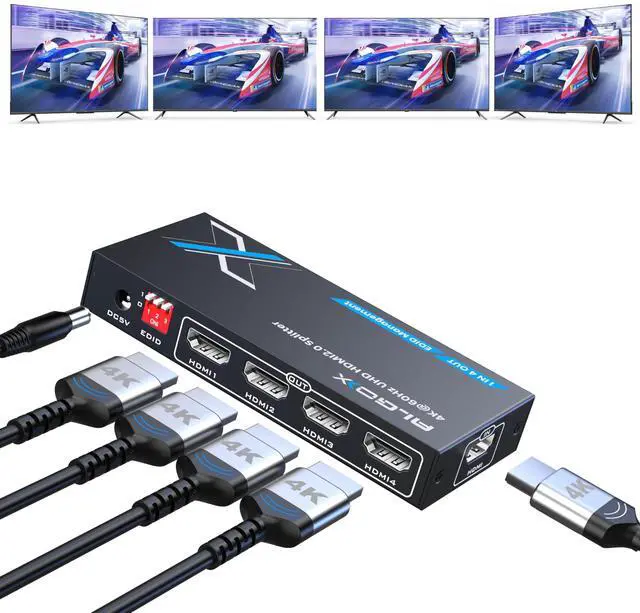 Main image of Lossless 4K HDMI Splitter 1 in 4 Out with EDID Management HDMI Duplicator | Uncompressed 4K@60Hz UHD HDR HDMI 2.0 18Gbps, Zero Latency, HDCP 2.3, Plug and Play, for PS5, Fire Stick, TV