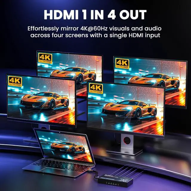 Alt view image 3 of 7 - Lossless 4K HDMI Splitter 1 in 4 Out with EDID Management HDMI Duplicator | Uncompressed 4K@60Hz UHD HDR HDMI 2.0 18Gbps, Zero Latency, HDCP 2.3, Plug and Play, for PS5, Fire Stick, TV