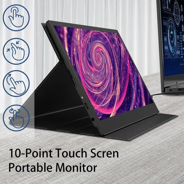 Alt view image 2 of 7 - 13.3" Touchscreen Portable Monitor, 1080P FHD IPS Display, USB-C & HDMI Plug-and-Play, Dual Speakers, Smart Cover & VESA Mount, External Monitor for Laptop, PC, Smartphone & Game Consoles