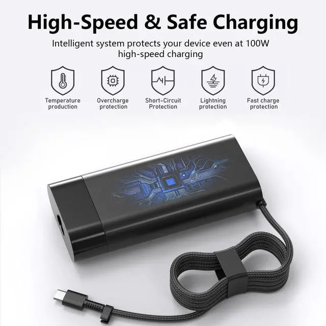 Alt view image 2 of 7 - 100W USB C Charger Fit for HP EliteBook 800/1040/G1i/G1a x360 Series | Envy 17-cw 17-da x360, ZBook Firefly 14/16 G11, Spectre Fold 17 x360 16-aa, Pavilion Plus 14 14-ew, TPN-LA31 Power Supply