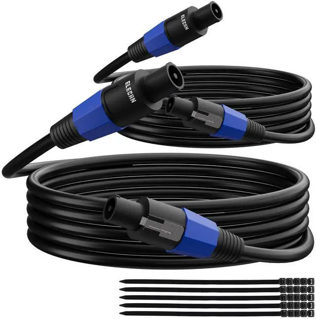 Main image of Professional Male Speakon to Speakon Cable 4 Ft/2 Pack, 12AWG Heavy-Duty High Power Audio Cord DJ/PA Amplifier Speaker Cable Wire with Twist Lock, 9.5mm OD, Black +Ties