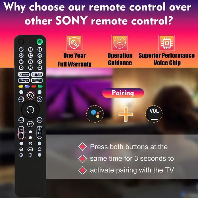 Alt view image 4 of 7 - Backlit RMF-TX520U Remote for Sony Smart TVs with Voice Control | replacement remote for Sony 2019-2023 XBR, KD and XR series, X80J, X85J, X90J and A80J models, backlit keys