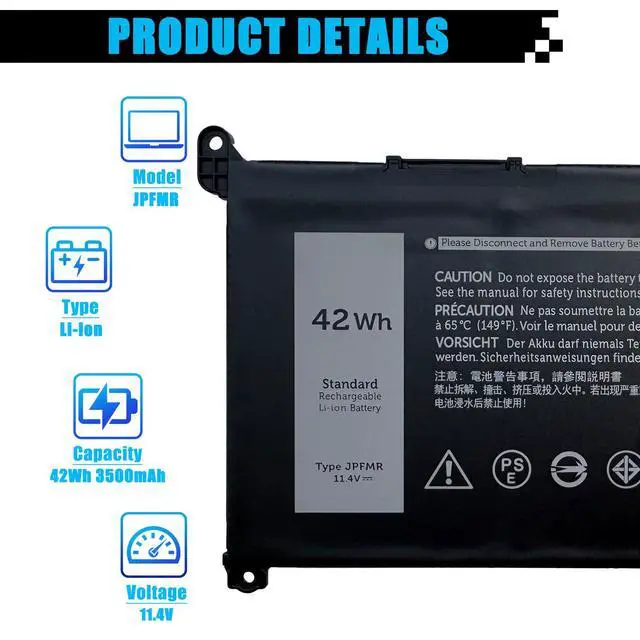 Alt view image 2 of 7 - JPFMR Laptop Battery Replacement for Dell Chromebook 3100 3400 2-in-1 5488 5493 5593 P90F Series 0JPFMR 7MT0R 7MTOR 16DPH 7T0D3 07T0D3 DN33X RDNP5 65N6H 11.4V 3500mAh