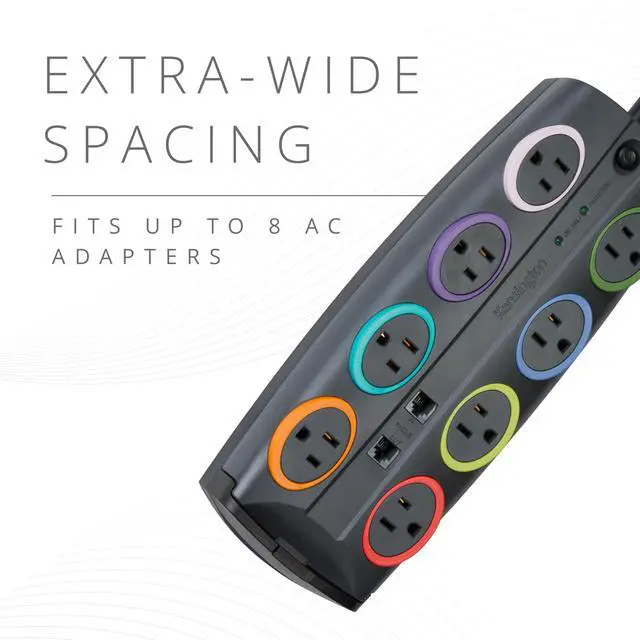 Alt view image 4 of 6 - SmartSockets 8-Outlet, 8-Foot Cord, & 3090 Joules Premium Surge Protector (K62691NA) Gray