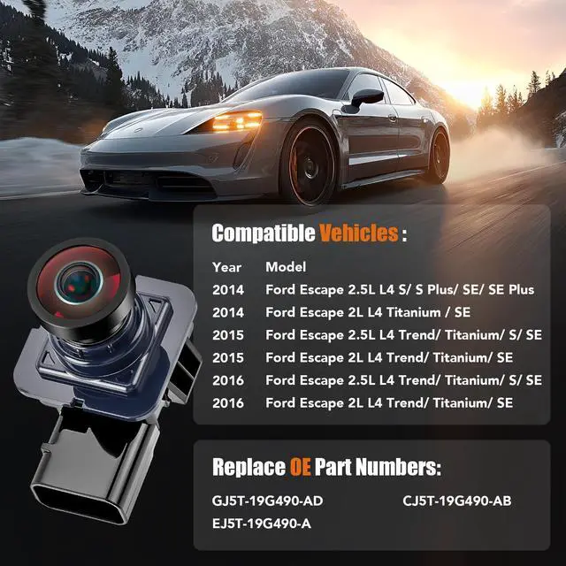 Alt view image 2 of 7 - Reverse Backup Camera Compatible with Ford Escape 2014 2015 2016 | Night Vision Wide-angle Rear View Camera Parking Assist Replaces# GJ5T-19G490-AD, CJ5T-19G490-AB, EJ5T-19G490-A