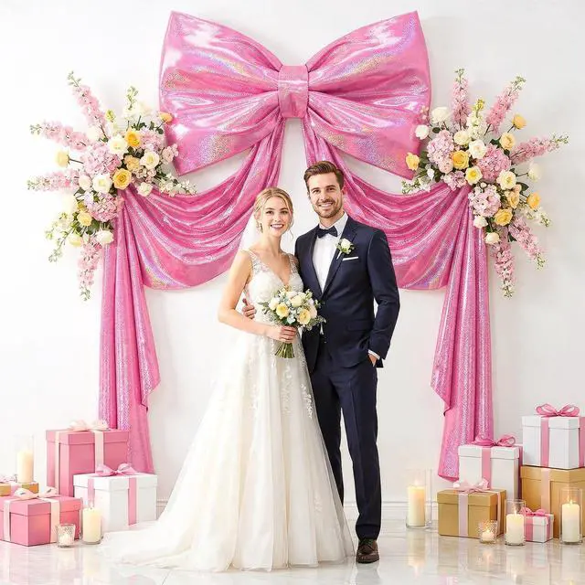 Alt view image 5 of 7 - Large Pink Bow for Coquette Room Decor 70x24 in Glitter Ribbon Tie Coquette Birthday Decorations 3D Stays Stiff Upright Giant Pastel Hot Pink Hanging Wall Decor for Ballerina Birthday & Bedroom