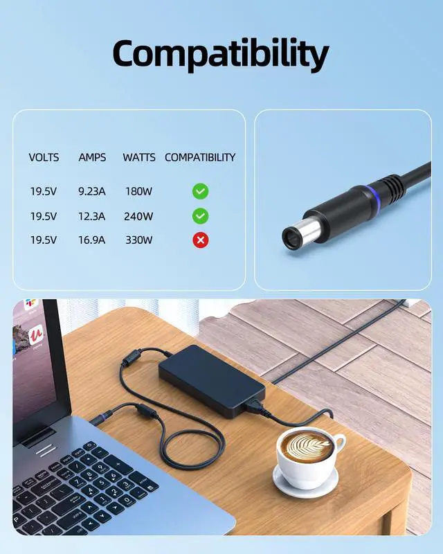 Alt view image 3 of 7 - 240W AC Charger Fit for Dell-G-Series G3 G5 G7 G15 3500 5500 7500 SE 5505 7700 5510 5511 5515 5520 5530 5521 5525 Ryzen Edition 15 17 P89F P105F P46E P100F Laptop Power Supply Adapter Cord