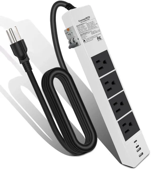 Main image of GFCI Power Strip, 4 Outlets, USB-C & USB-A, 6FT Cord, 15A | Built-in GFCI & Surge Protection for Safe Indoor Power