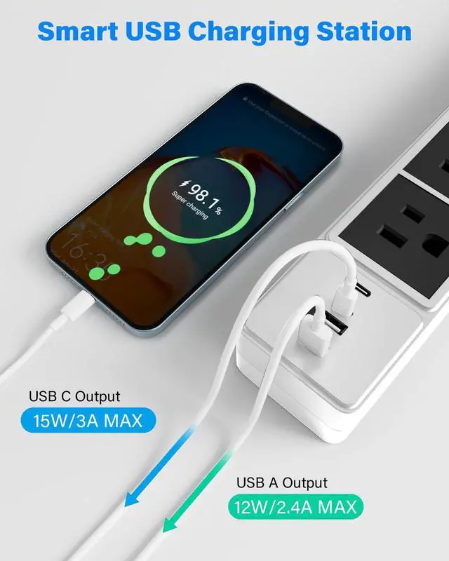 Alt view image 4 of 7 - GFCI Power Strip, 4 Outlets, USB-C & USB-A, 6FT Cord, 15A | Built-in GFCI & Surge Protection for Safe Indoor Power