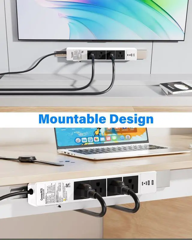 Alt view image 5 of 7 - GFCI Power Strip, 4 Outlets, USB-C & USB-A, 6FT Cord, 15A | Built-in GFCI & Surge Protection for Safe Indoor Power
