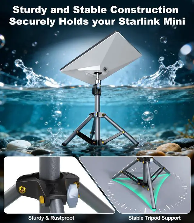 Alt view image 4 of 7 - for Starlink Mini Tripod Mount with Adapter for All Starlink Mini Dish | Adjustable Height and 360° Tilt, With Pipe Adapter, Portable Starlink Mini Tripod Stand for RV, Camping, Outdoor Use