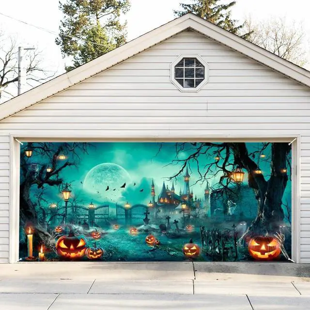 Alt view image 4 of 7 - Halloween Garage Door Decorations Background Large Hanging Backdrop Halloween Garage Wall Decorations Baby Shower Party Indoor Outdoor Decor Banner Cover 16x7ft