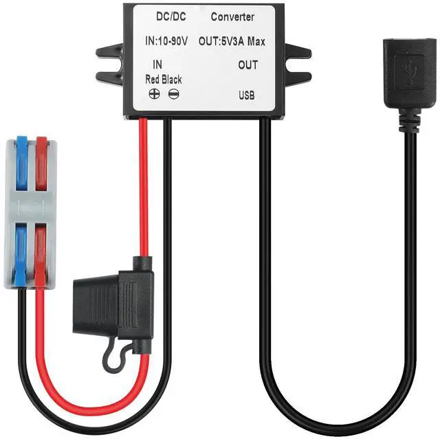Main image of DC 12V/24V/36V/48V/60V/72V to 5V 3A 15W USB A Female Step Down Converter, USB Buck Converter 10V-90V to 5V Module Power Voltage Regulator for USB-A Port Devices