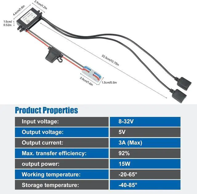 Alt view image 4 of 7 - DC 12V/24V/36V/48V/60V/72V to 5V 3A 15W USB A Female Step Down Converter, USB Buck Converter 10V-90V to 5V Module Power Voltage Regulator for USB-A Port Devices