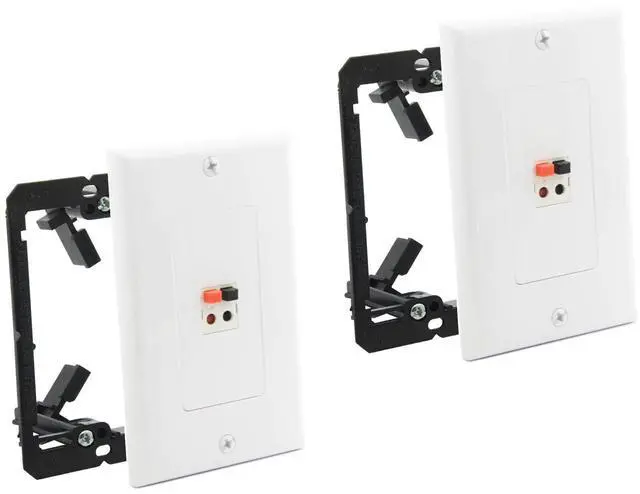 Main image of Premium 1 Speaker Wall Plate, Speaker Plug, Supports 1 Speaker Configurations, Speaker Port for Wall Speaker Wire, Speaker Wire in Wall, Wire Wall Plate - (2 Pack White w/Bracket)