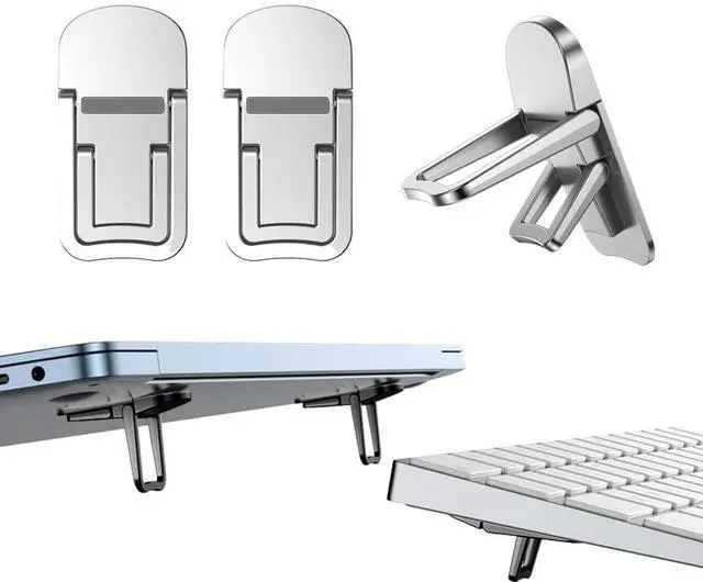 Main image of 2PCS Metal Mini Foldable Laptop Stand, Portable Computer Keyboard Riser with 2 Adjustable Angles, Self-Adhesive Invisible Notebook Stand and Keyboard Lift for Desk (Silver)
