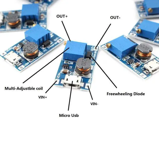 Alt view image 2 of 6 - Eiechip MT3608 Boost Converter DC-DC Step Up Power Module with Micro USB Input, 2V-24V to 5V-28V Adjustable Voltage Regulator, 2A Output Power Supply Board for DIY Electronics Projects (Pack of 10)