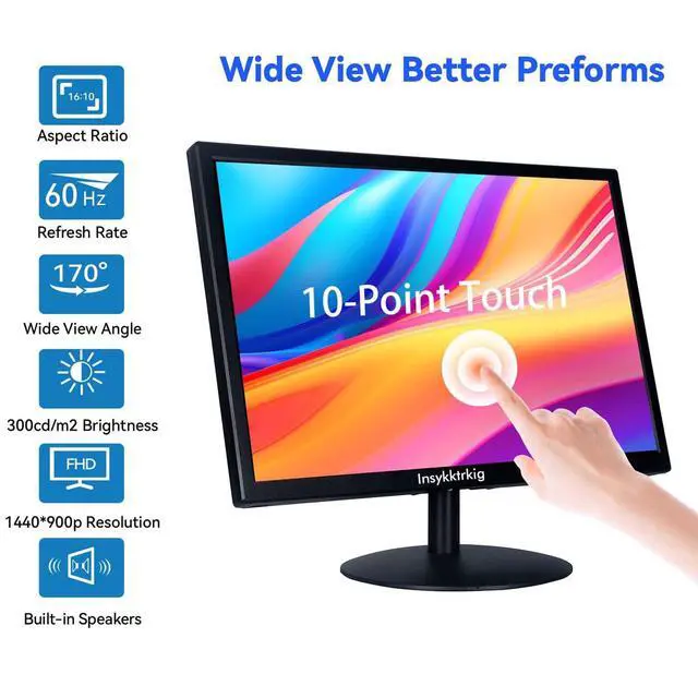 Alt view image 2 of 7 - Touchscreen Monitor 19" FHD 1440x900 Multi-Touch Screen HDMI VGA Type-A Touch Port Dual Speakers,60Hz,VESA,Brightness 300cd/m²,Tilt Adjust,PC Office Desktop Business Computer Touch Display