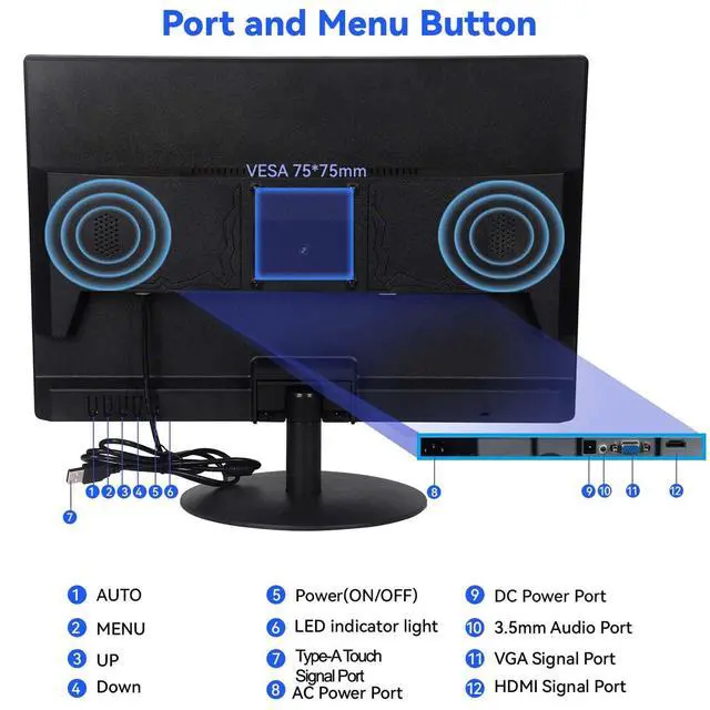 Alt view image 3 of 7 - Touchscreen Monitor 19" FHD 1440x900 Multi-Touch Screen HDMI VGA Type-A Touch Port Dual Speakers,60Hz,VESA,Brightness 300cd/m²,Tilt Adjust,PC Office Desktop Business Computer Touch Display