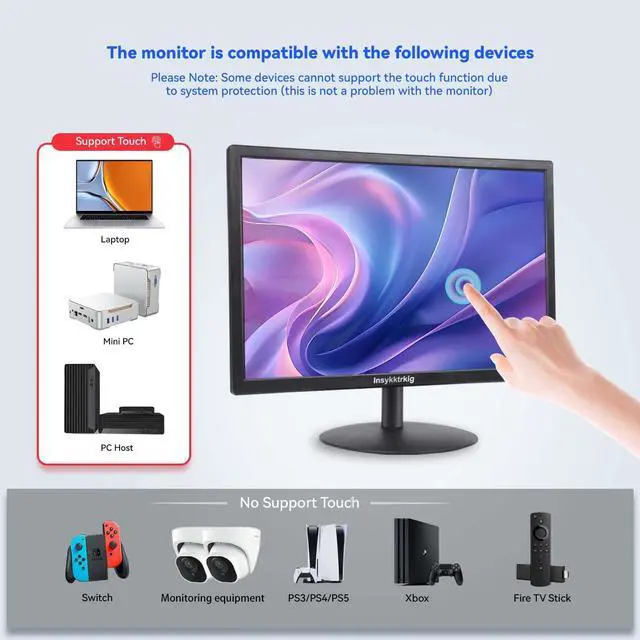Alt view image 6 of 7 - Touchscreen Monitor 19" FHD 1440x900 Multi-Touch Screen HDMI VGA Type-A Touch Port Dual Speakers,60Hz,VESA,Brightness 300cd/m²,Tilt Adjust,PC Office Desktop Business Computer Touch Display