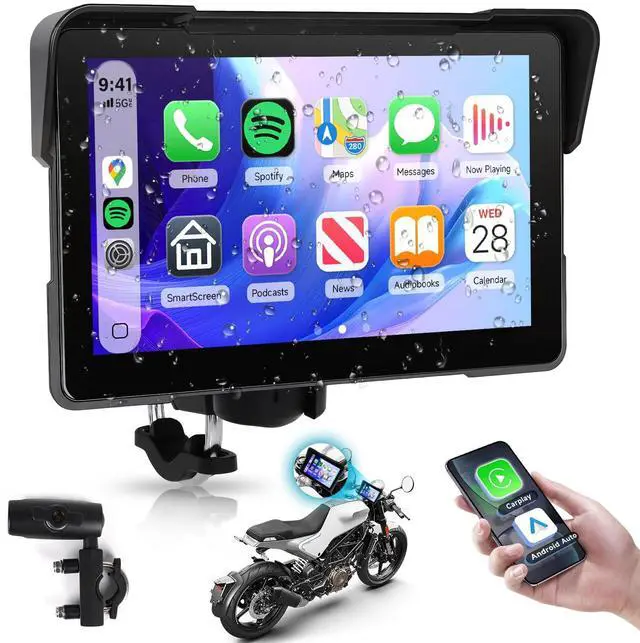 Main image of 7 Inch Motorcycle Carplay Screen with Wireless Carplay Android Auto for Car, IP67 Waterproof Touchscreen, GPS Navigation, Supports Dual Bluetooth Transmission/EQ Sound Control/Voice Control