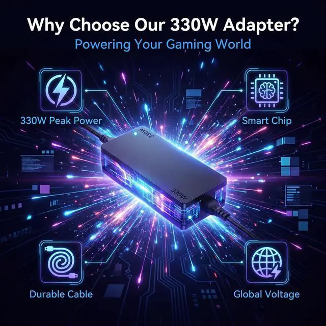 Alt view image 7 of 7 - 330W 7.4mm Tip Laptop Charger, Replacement for Dell Alienware Series | for Alienware M16 M18 R1, M17 R3 R4, X16 X17 R1 R2, Area-51m R1 R2, DA330PM190 DA330PM111 AC Adapter