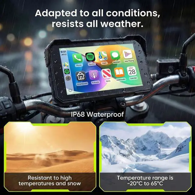 Alt view image 5 of 7 - 7 Inch Motorcycle Carplay Screen with Wireless Carplay Android Auto for Car, IP67 Waterproof Touchscreen, GPS Navigation, Supports Dual Bluetooth Transmission/EQ Sound Control/Voice Control