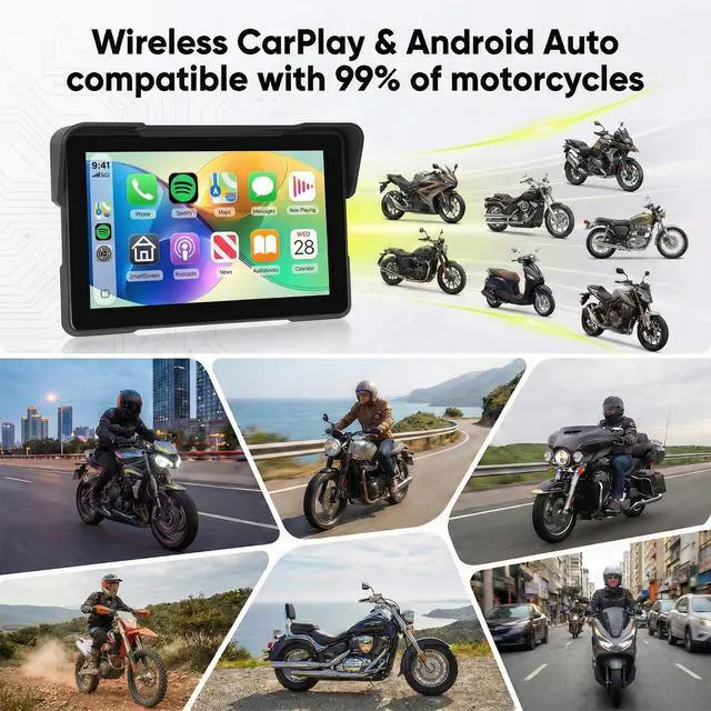 Alt view image 6 of 7 - 7 Inch Motorcycle Carplay Screen with Wireless Carplay Android Auto for Car, IP67 Waterproof Touchscreen, GPS Navigation, Supports Dual Bluetooth Transmission/EQ Sound Control/Voice Control
