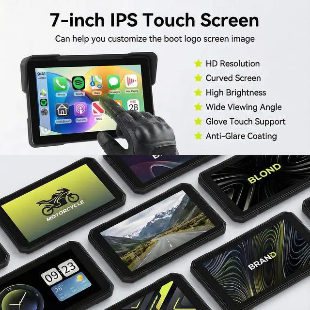 Alt view image 7 of 7 - 7 Inch Motorcycle Carplay Screen with Wireless Carplay Android Auto for Car, IP67 Waterproof Touchscreen, GPS Navigation, Supports Dual Bluetooth Transmission/EQ Sound Control/Voice Control