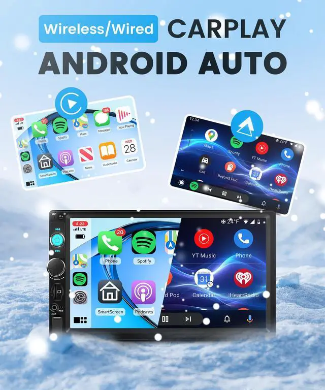 Alt view image 2 of 7 - 7 Inch Single Din Wireless CarPlay Touchscreen Car Stereo, 1 Din Car Radio with Wireless Android Auto Yo-u-Tu-be Video Bluetooth FM Radio SWC EQ Mirror Link Car Player Rear View Camera