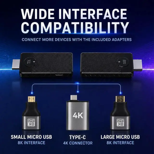 Alt view image 5 of 7 - Wireless HDMI Transmitter & Receiver Kit, Plug and Play 1080P | 4K Decoding, 1080P@60Hz Output, Low Latency Dual Band, 98 ft, No WiFi Needed for Laptop to TV & Projector