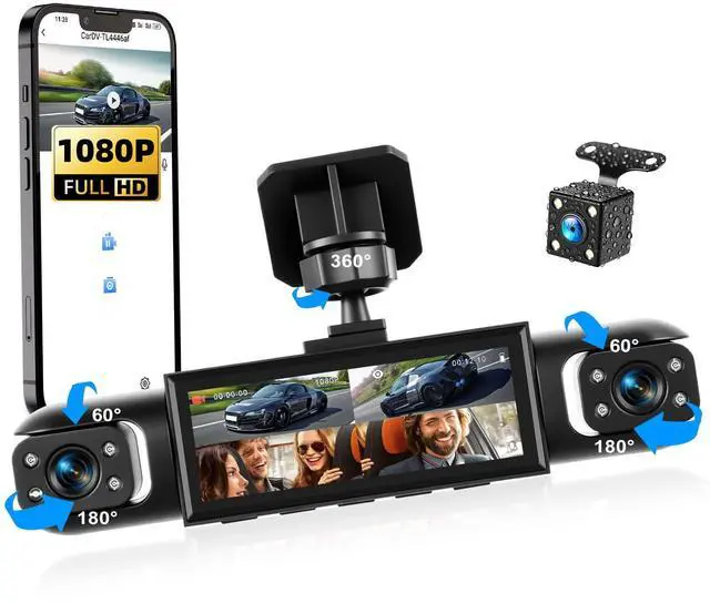 Main image of 4 Channel Dash Cam 360° View, 1080P Front and Rear Left Right Inside 3.16 Inch Dash Camera for Cars, 8 IR Lamps Night Vision Camera for Cars 24H Parking Mode, Loop Recording
