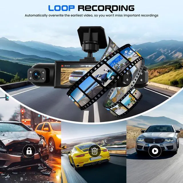 Alt view image 3 of 7 - 4 Channel Dash Cam 360° View, 1080P Front and Rear Left Right Inside 3.16 Inch Dash Camera for Cars, 8 IR Lamps Night Vision Camera for Cars 24H Parking Mode, Loop Recording