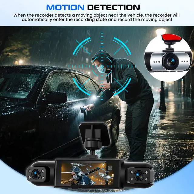Alt view image 5 of 7 - 4 Channel Dash Cam 360° View, 1080P Front and Rear Left Right Inside 3.16 Inch Dash Camera for Cars, 8 IR Lamps Night Vision Camera for Cars 24H Parking Mode, Loop Recording