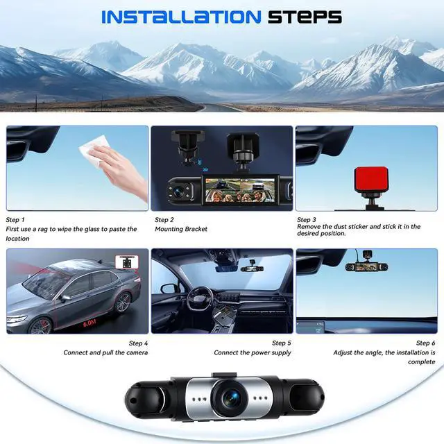 Alt view image 7 of 7 - 4 Channel Dash Cam 360° View, 1080P Front and Rear Left Right Inside 3.16 Inch Dash Camera for Cars, 8 IR Lamps Night Vision Camera for Cars 24H Parking Mode, Loop Recording