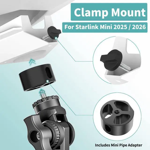 Alt view image 6 of 7 - Starlink Mini Mount 2025/2026, Adjustable Clamp Mount for RV, Yacht, Camper | Includes Aluminum Alloy Mini Pipe Adapter, Adjustable Angle, 5-Minute Installation, Starlink Mini Accessories for Outdoors