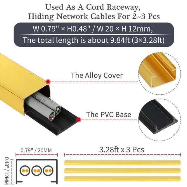 Alt view image 3 of 7 - Aluminium Alloy U Shape Edge Trim Strip Decoration Profiles with Base, Metal Cable Raceway Cord Cover Channel, Ceramic Tile Mirror Wall Trim Transition Corner Decorative Strips