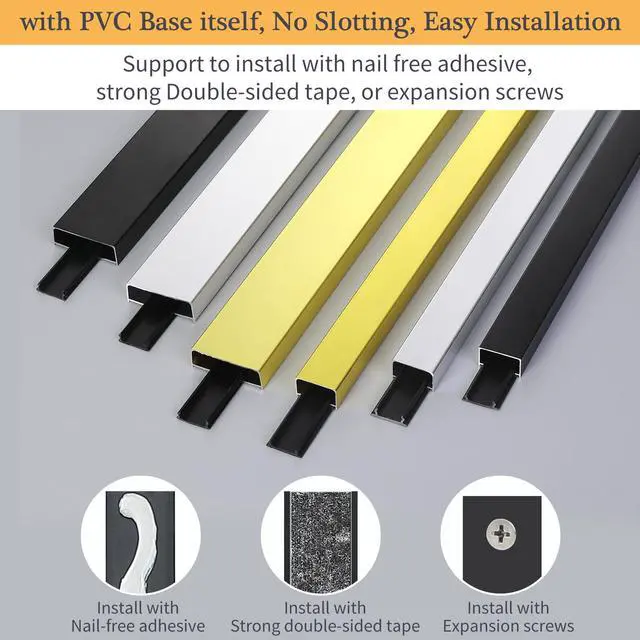Alt view image 4 of 7 - Aluminium Alloy U Shape Edge Trim Strip Decoration Profiles with Base, Metal Cable Raceway Cord Cover Channel, Ceramic Tile Mirror Wall Trim Transition Corner Decorative Strips