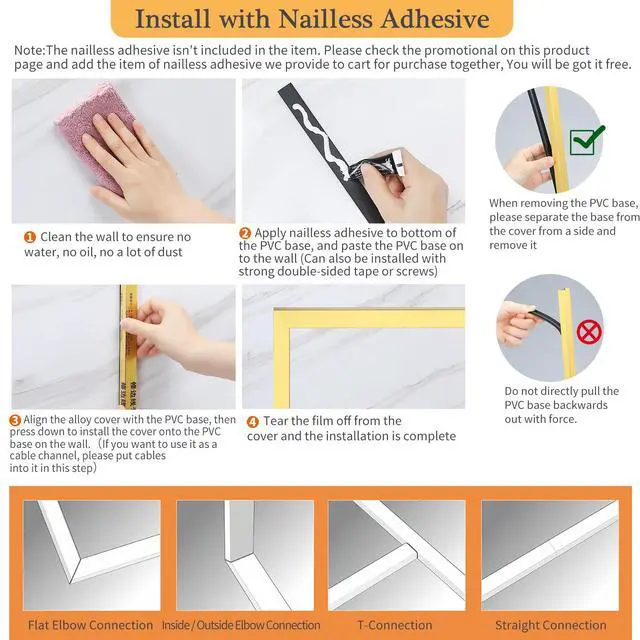 Alt view image 5 of 7 - Aluminium Alloy U Shape Edge Trim Strip Decoration Profiles with Base, Metal Cable Raceway Cord Cover Channel, Ceramic Tile Mirror Wall Trim Transition Corner Decorative Strips