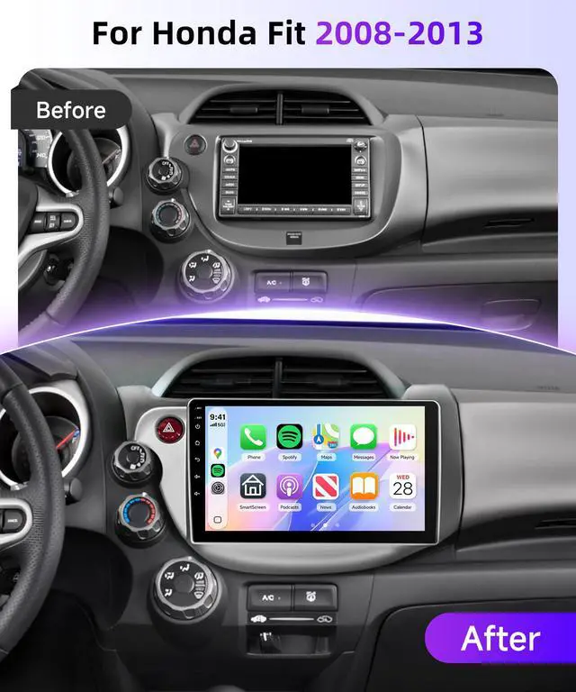 Alt view image 2 of 6 - Car Stereo Radio for Honda Fit 2008-2013 Support Wireless Carplay Android Auto 10.1'' HD 1080P Touchscreen with 5Ghz WiFi GPS Navigation EQ AHD Backup Camera FM/RDS Radio SWC 2G+64G