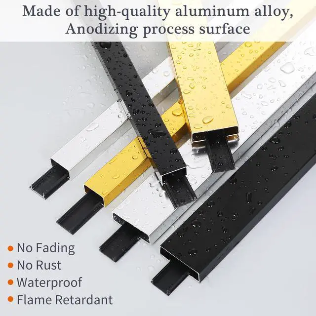 Alt view image 7 of 7 - Aluminium Alloy U Shape Edge Trim Strip Decoration Profiles with Base, Metal Cable Raceway Cord Cover Channel, Ceramic Tile Mirror Wall Trim Transition Corner Decorative Strips