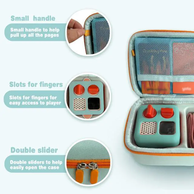 Alt view image 6 of 7 - Hard Travel Case Compatible with Yoto MiniKids Audio & Music Player,Yoto Card Holder Bag with Adjustable Shoulder Strap for Up to 36 Audiobook Cards,Childrens Mini Player. (Light Green)