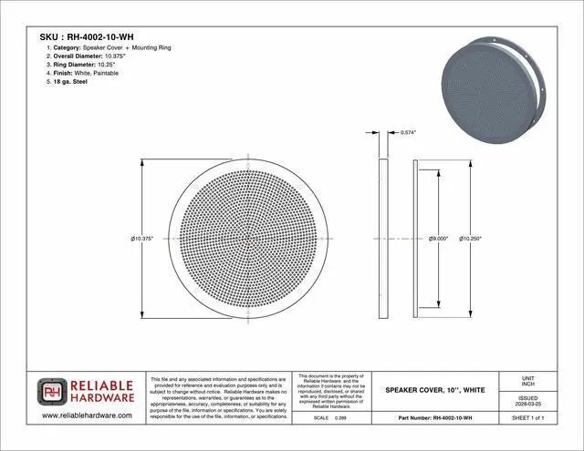 Alt view image 3 of 7 - RH-4002-10-2-A White Universal Surface Mount 10" Speaker Covers, Pair